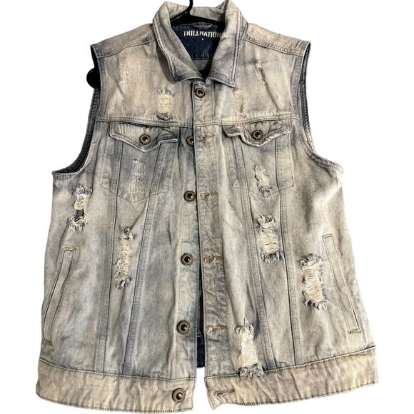 TRILLNATION MENS BLUE DENIM VEST SIZE LARGE - Picture 10 of 10